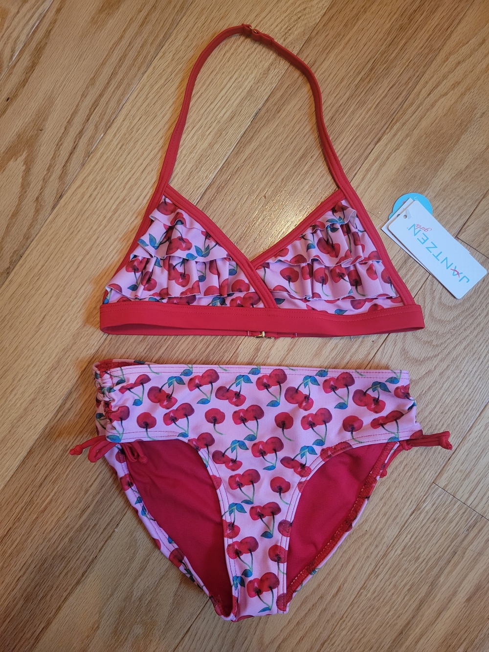 NWT Girls' Pink Cherry Ruffle Bikini, Size 10